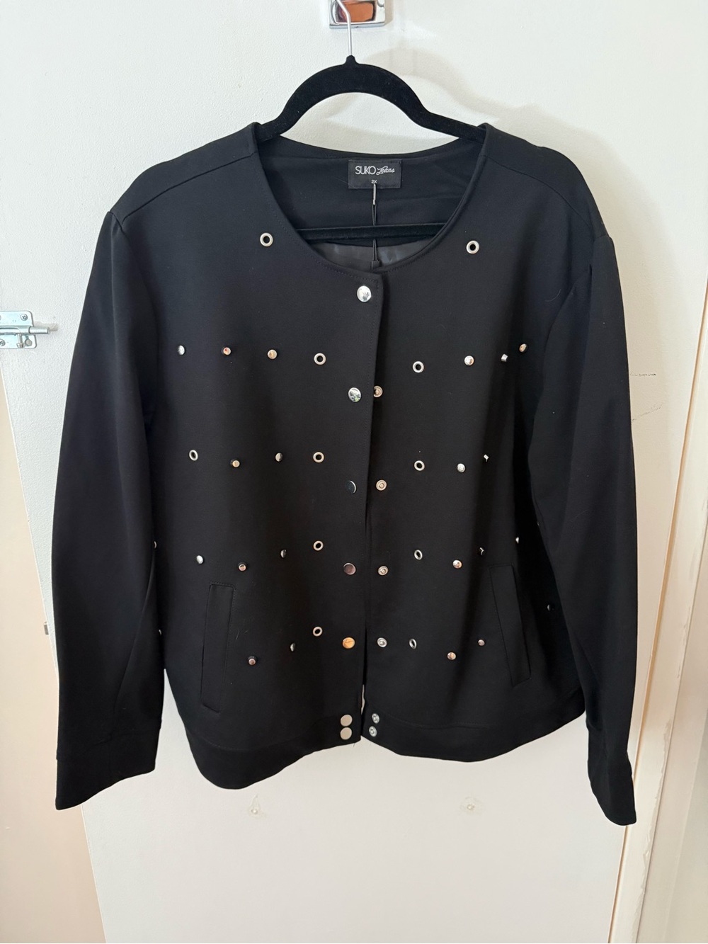 SUKO Studio Black Eyelet Detail Crewneck Sweater